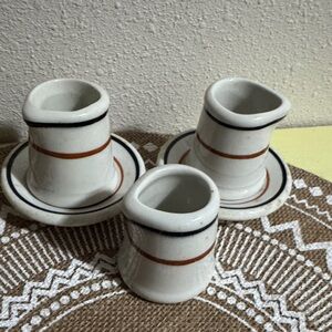 VTG 5 pcs restaurantware White Ceramic Creamers & butter pat Sets with Stripes